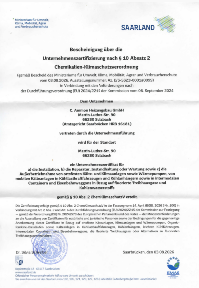 Ammon ist zertifizierter Fachbetrieb für Klima- und Kältetechnik.